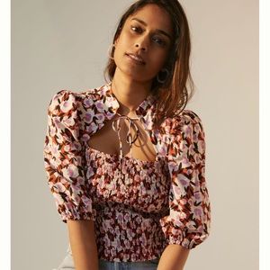 Anthropologie MAEVE floral smocked top